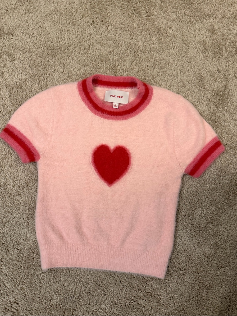 Pink Rose Short-Sleeve Heart Sweater, Small!